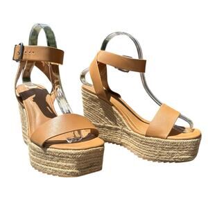 FOREVER 21‎ Tan Espadrilles Wedge Strap Strappy Heels Womens Size 7.5